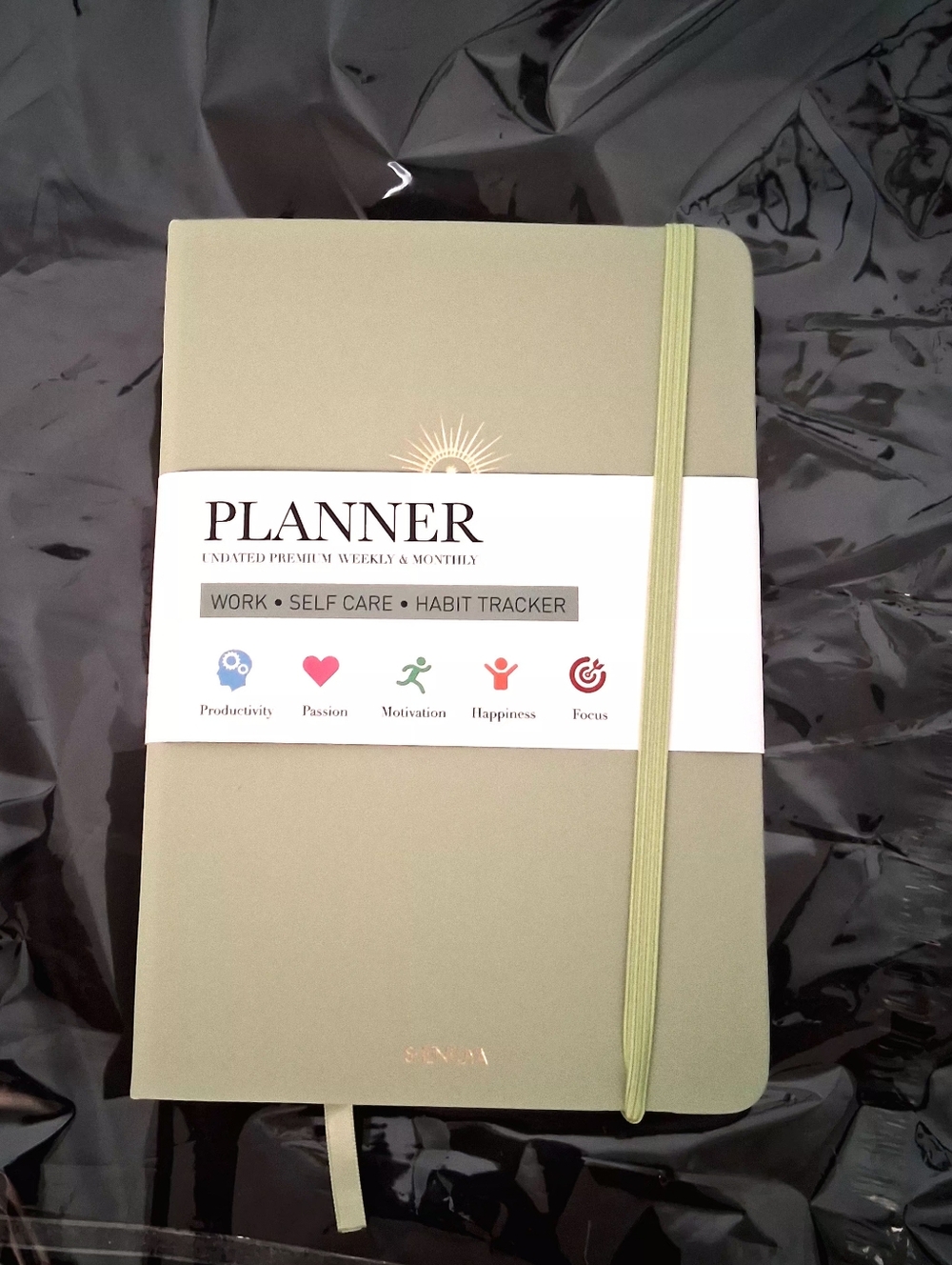 Green Planner with Elastic Closure - Work & Self Care Journal